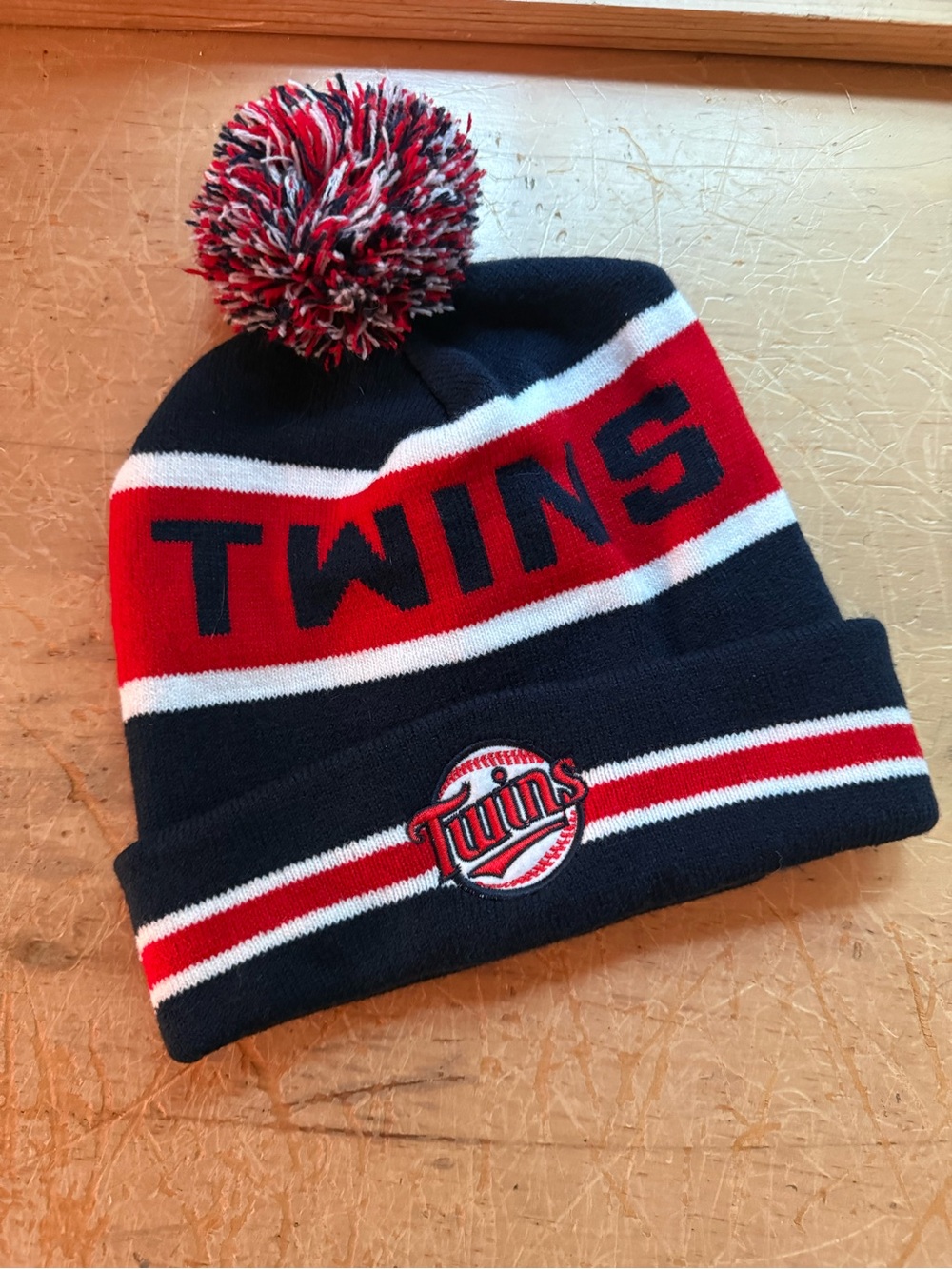 Minnesota Twins Navy Blue Red Pom Beanie Unisex One Size